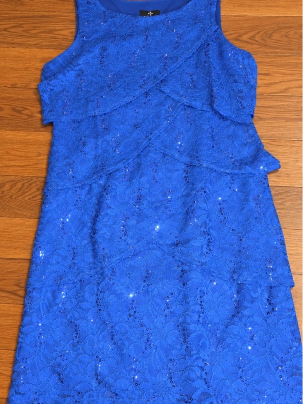 Ronni Nicole Women’s Royal Blue Lace Sequin Ruffle Dress Size 16
